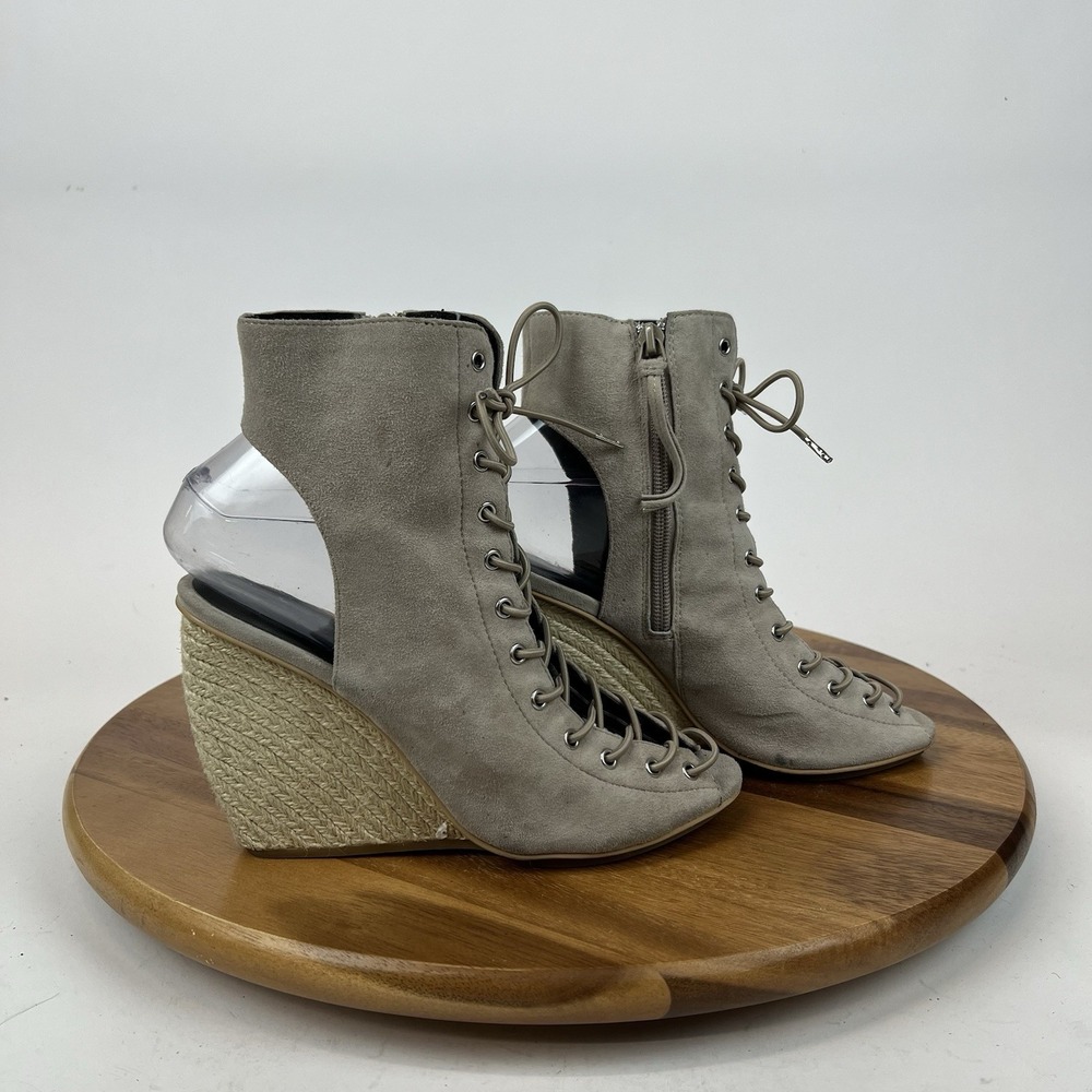 Womens Rebecca Minkoff Elle Taupe Brown Suede Lace Up Wedge Sandals Size 7 M GUC